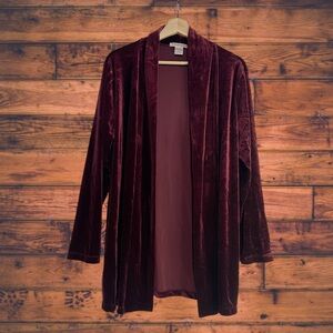 Notations Maroon Velvet Open Front Cardigan Sweater Large